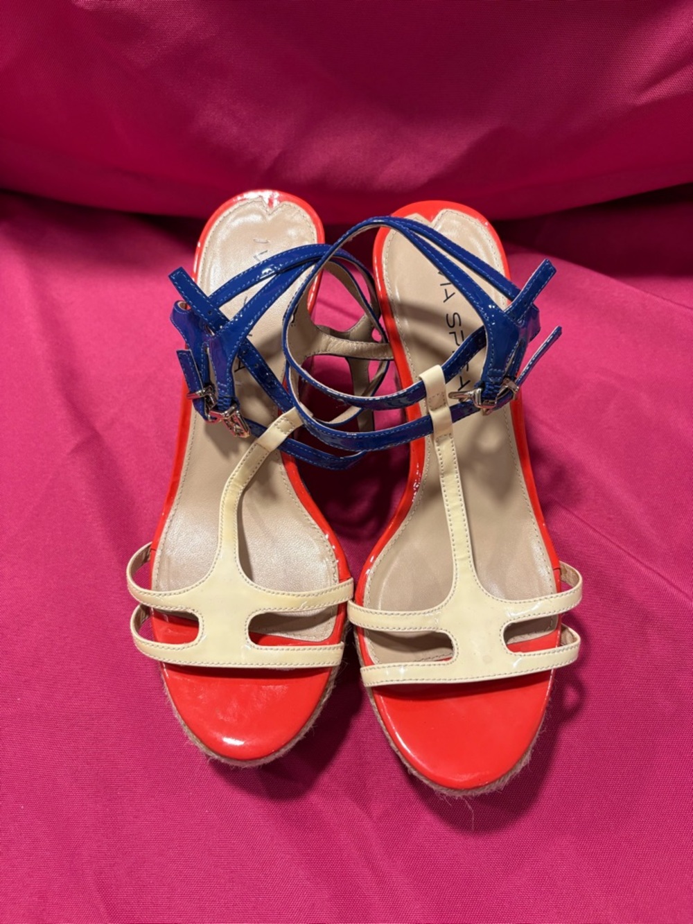 Via Spiga Red, Cream & Blue Strappy Sandal